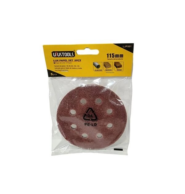 Disco Lija Con Velcro 5"x 8 x 5 Piezas Surtida LJP501 UYUSTOOLS