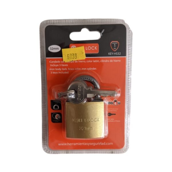 Candado 32mm DORADO KEY-HS32 KEY LOCK