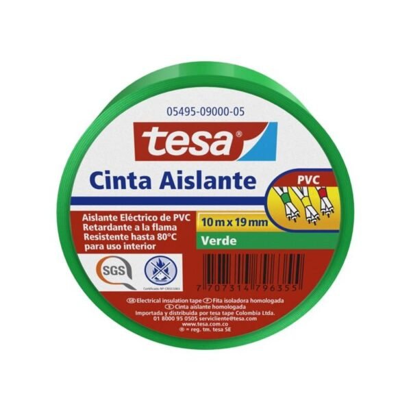 Cinta Aislante Verde 10 Mt x 3/4" TESA.