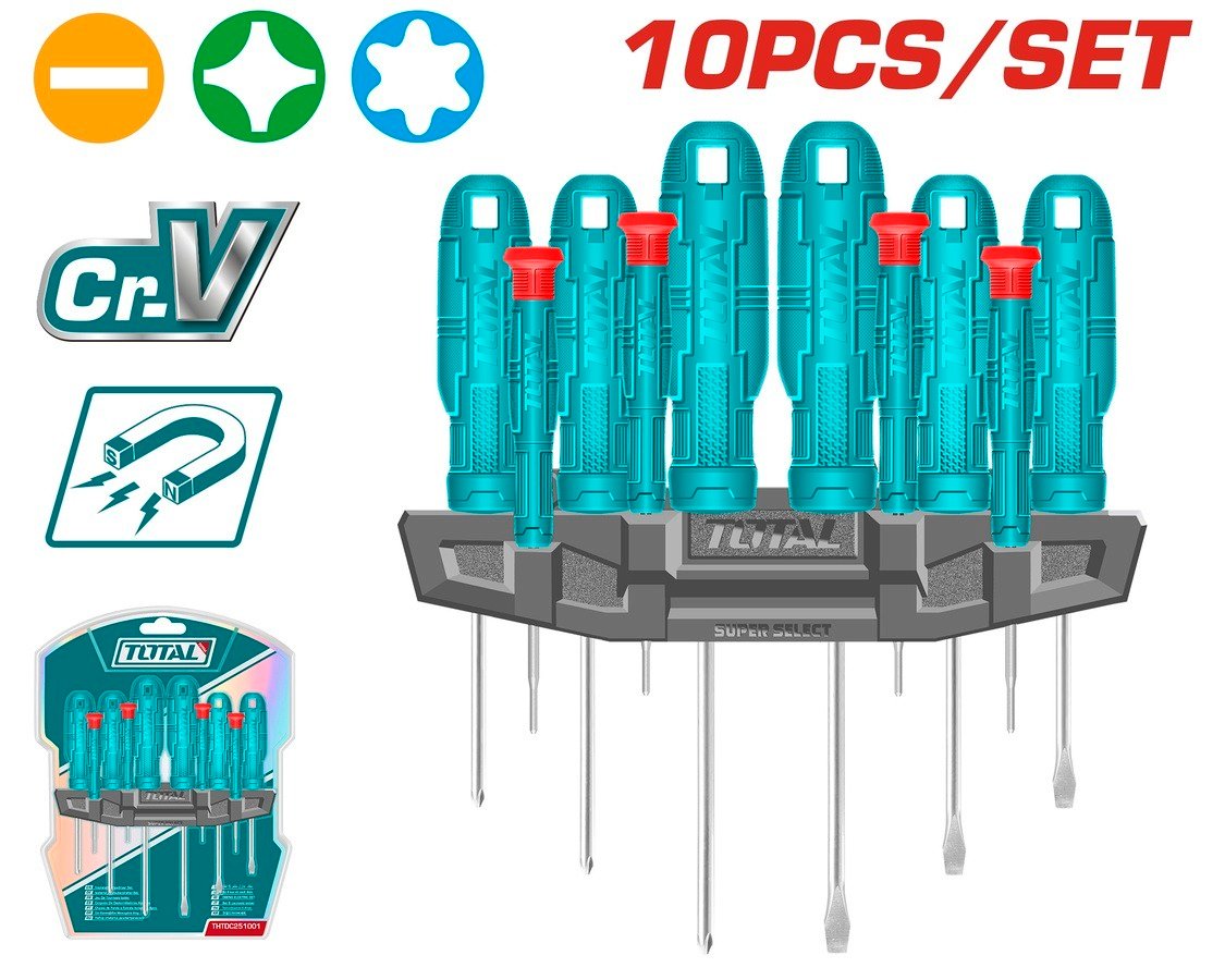 Destornilladores 10 Piezas Estría, Pala + Joyeros THTDC251001 TOTAL 1 Destornilladores 10 Piezas Estría, Pala + Joyeros THTDC251001 TOTAL