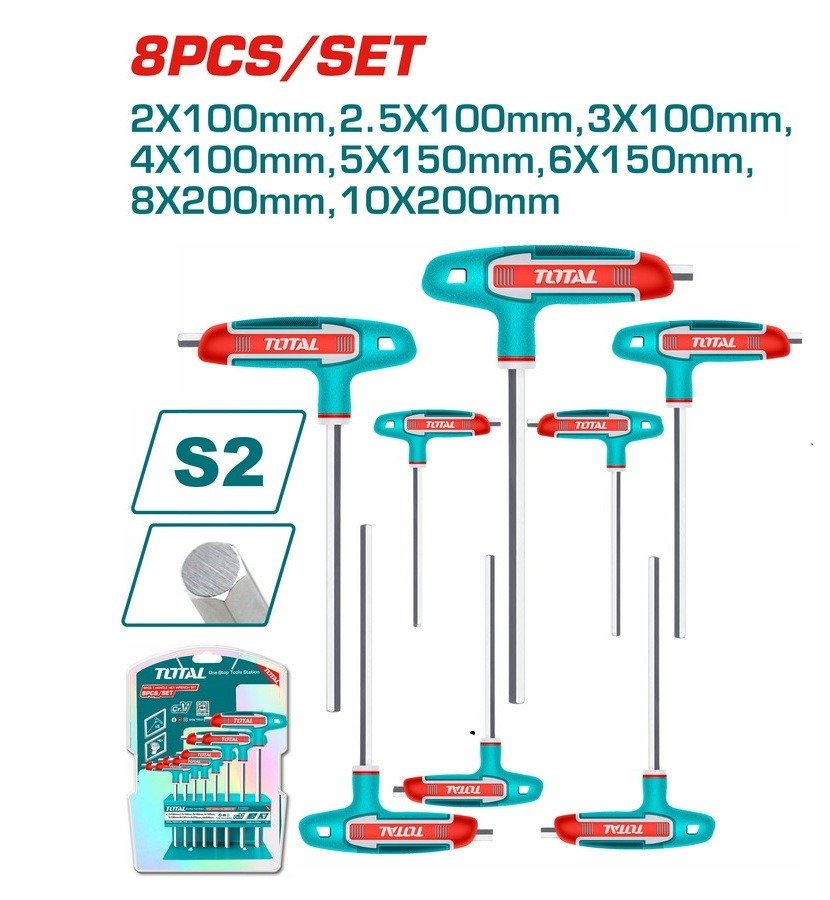 Llaves Allen MM 2 - 10MM 8 Piezas En "T" Largas THHW80816 TOTAL 1 Llaves Allen MM 2 - 10MM 8 Piezas En "T" Largas THHW80816 TOTAL