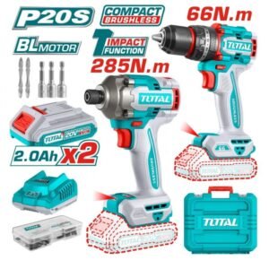 Taladro 1/2" Inalámbrico 20V + Atornillador Impacto UTCKLI20277 TOTAL