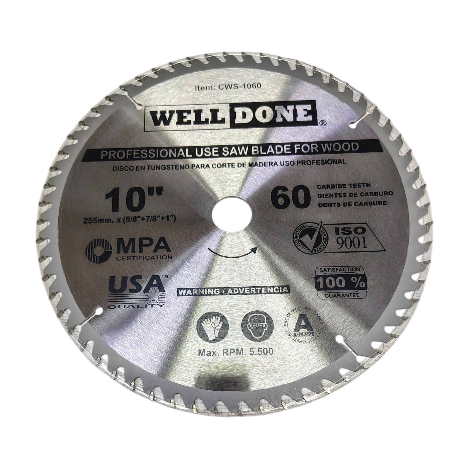 Sierra Circular 10" x 60 Dientes Tungsteno Madera CWS1060 WELLDONE 1 Sierra Circular 10" x 60 Dientes Tungsteno Madera CWS1060 WELLDONE