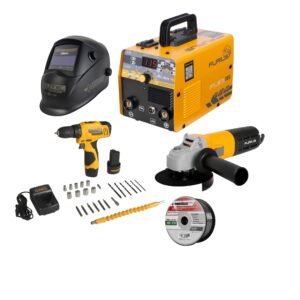 Soldador Multiproceso 115A + Pulidora FG71 + Taladro FCD12K + Careta CSVM401 + Soldadura Combo FURIUS