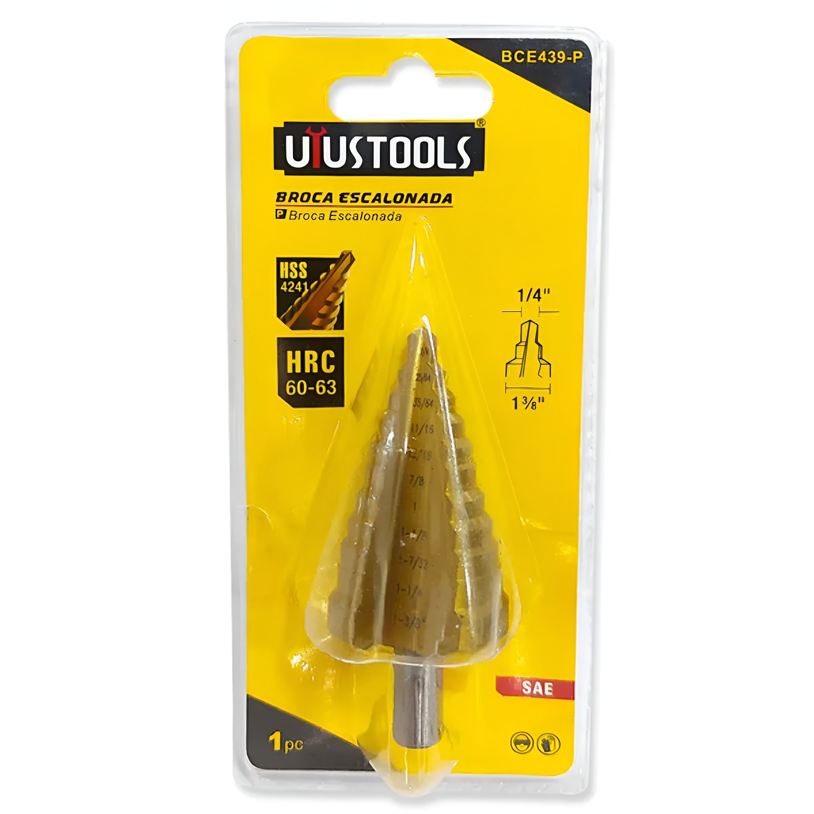 Broca Escalonada 1/4" a 1-3/8" 10 Piezas de 10 Pasos BCE439 UYUSTOOLS 1 Broca Escalonada 1/4" a 1-3/8" 10 Piezas de 10 Pasos BCE439 UYUSTOOLS